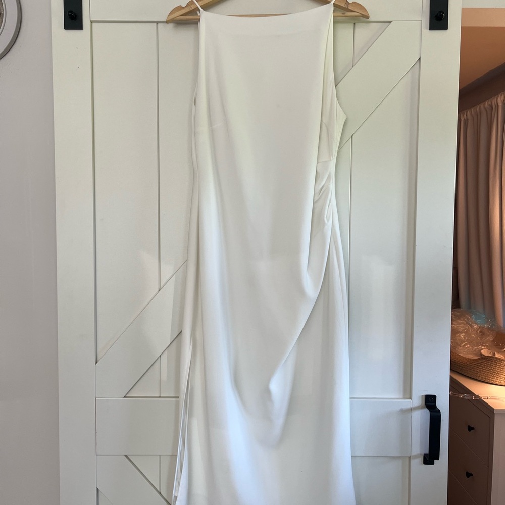 White Square Neck Sleeveless Midi Cocktail Dress